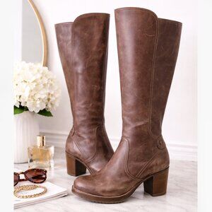 Dansko Brown Leather Tall Boots Chunky Heel Comfort Womens EU 39